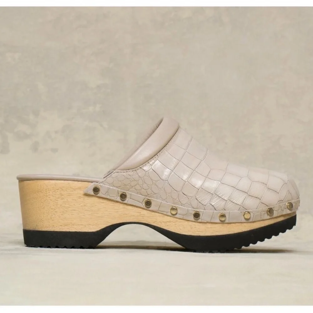 M Gemi Clogs Greta Croco Printed Leather Stone Woman’s Size 41 U.S 10 - Picture 2 of 14